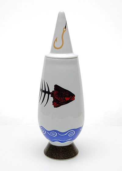  Alessandro Mendini covered vase 100 Make-up no.20 with decoration of Quim Larrea Spain 1992 from the limited series of 100 vases per decor for Alessi / made in Germany 
