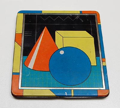  Polychrome printed tin box with colour pencils design Dan Fern graphic artist for Ian Logan Ltd UK ca.1980 