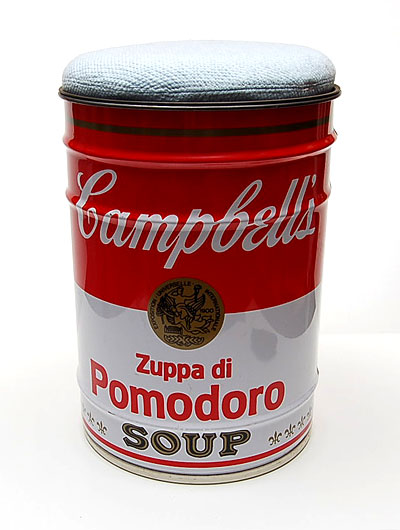  Metal drum silk-screen printed with loose textile-covered upholstered seat cushion Omaggio ad Andy Warhol design Studio Simon 1973 for Gavina Bologna / Italy 