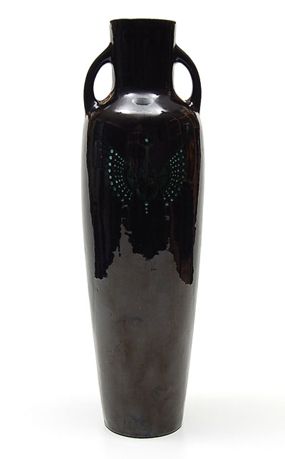  Earthenware vase with in-laid decoration of butterflies design C.v.d.Hoef 1900-'03 executed by Amstelhoek / the Netherlands 