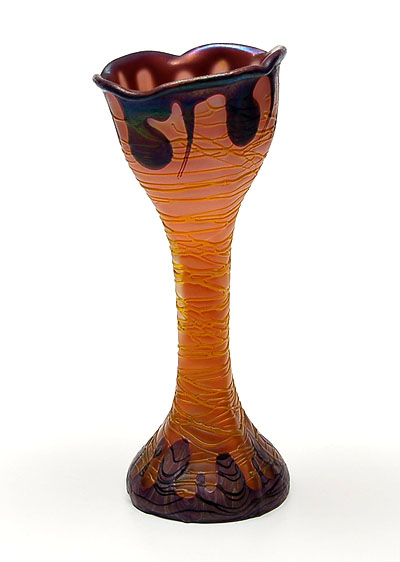 Iridescent glass vase with coloured glass-wires executed by Kralik Bohemia 1900-'10 