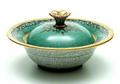  Aardewerk dekseldoosje met gecraqueleerd glazuur en vergulde rand uitvoering Dahl-Jensen's Porcelainsfabrik ca.1960 Copenhagen / Denemarken 