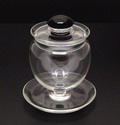  Clear-glass picklepot with black glass knob design A.D.Copier 1934 executed by Leerdam / the Netherlands 
