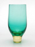  Dikwandig glazen Summerso vaas groen glas met lichtgele overlay ontwerp Flavio Poli ca.1955 uitvoering Seguso Vetri d'Arte Italië 