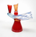  Meerkleurige glazen Limited Edition kandelaar / vaas ontwerp Monica Thoms ca.1990 uitvoering Bohemen 