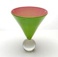  Tweekleurige glazen vaas Biro op helderglazen massieve bol ontwerp Laura Diaz de Santillana 1984 uitvoering Venini / Italie 2000 met orginele doos 