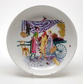  Polychrome painted plate with genre-painting decor-design Robert Raab 1955 executed by Nymphenburg / Germany 
