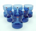  Blauwe drinkglazen 6x ontwerp Timo Sarpaneva 1957 uitvoering Iittala / Finland In orginele beschadigde verpakking 