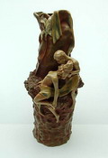  Decorative earthenware vase with two nudes on side design Schivak for Bernard Bloch / Austria ca.1900 