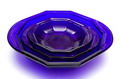  Cobolt-blue pressed glass dishes 3x design K.P.C.de Bazel 1920 executed by Leerdam / the Netherlands Diam's handles 14,2 / 18 23,8 cm 