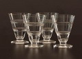  Likeurglaasjes 4x van servies Vouvray ontwerp René Lalique 1932 uitvoering Lalique / France na 1951 
