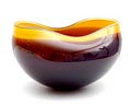  Unica vaas vrijgeblazen paars glas met gele rand ontwerp Floris Meydam 1993 uitvoering Neil Wilkin Bath / Engeland met certificaat 