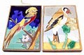  Twee polychroom geglazuurde cloisonné wandtegels met Putter Paradijsvogel ontwerp Dirk Zwanink 1923-'34 uitvoering Westraven / Utrecht 