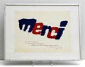  Zeefdruk / vouwblad in lijst Merci voor jullie trouwe medeleven etc ontwerp Wil Sandberg 1971 