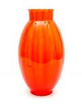  Oranje glazen vaas met vertikaal optiek ontwerp A.D.Copier 1928 uitvoering Glasfabriek Leerdam 