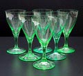  Annagroene witte-wijn glazen 6x van servies B-glad ontwerp K.P.C.de Bazel 1917 uitvoering Glasfabriek Leerdam 