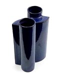  Steengoed blauw geglazuurde Multipel vaas ontwerp uitvoering Jan van der Vaart 1988 in eigen atelier 