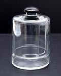  Helderglazen beschuitbus met gleuf deksel met zwarte knop ontwerp A.D.Copier 1934 uitvoering Glasfabriek Leerdam 