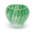  Groen Serica vaasje no.81 met gerekte luchtbellen ontwerp Floris Meydam ca.1950 Glasfabriek Leerdam 