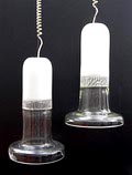  Glazen plafondlampen 2x helderglazen onderzijde met opaakwitte bovenzijde uitvoering Leucos / Italië ca.1970 