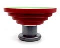  Groen rood geglazuurde schaal op voet ontwerp Ettore Sottsass 1991 uitvoering Bitossi Montelupo / Italië 