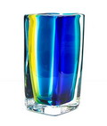  Dikwandige helderglazen sommerso vaas Fiji met groen/blauw/gele binnenzijde uitvoering Venini / Italië 2001 