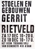  Affiche's Nederland Stoelen en gebouwen Gerrit Rietveld tentoonstelling georganiseerd door Gerrit Oorthuys in het Veem in Amsterdam ca.1985 