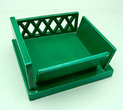 Green glazed earthenware fruitbowl ET4 design Ettore Sottsass 1986 executed by Alessio Sarri / Italy 