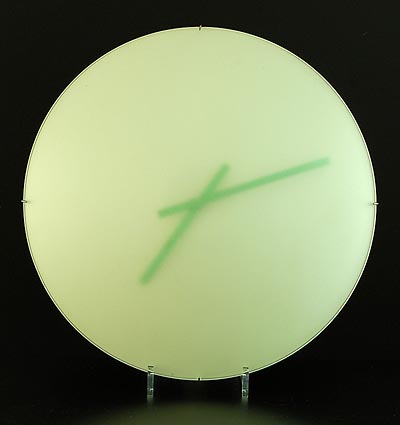 Plastic wall-clock DK with sandblasted front and with green hands design Paul Schudel 1980 executed by Designum / the Netherlands 