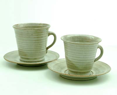 Grey glazed earthenware cups saucers 1x large 1x small design execution by W.C.Brouwer Leiderdorp / the Netherlands ca.1935 