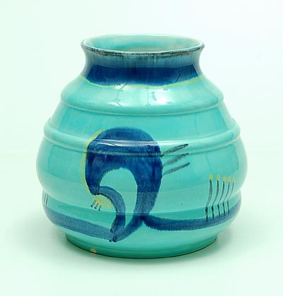 Colourful glazed earthenware vase design attributed to Margarete Heymann executed by Haël -Werkstätten für Kunstlerische Keramik Germany 1923-'32 