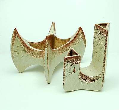 Earthenware vases 2x with brown streaming glaze design execution by Bertoncello / Italy ca.1980 