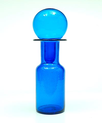 Transparant blue glass bottle with stopper executed by Lumenform / Italy ca.1960 
