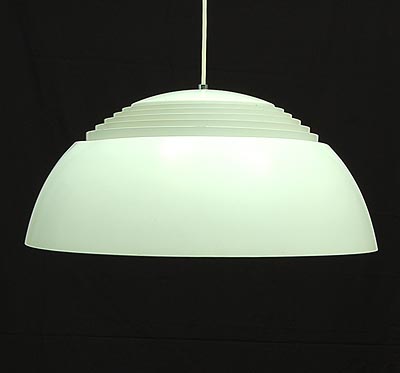 White lackered ceiling-lamp AJ pendant light with four lamp-holders design Arne Jacobsen 1957 executed by Louis Poulsen / Denmark on later date 