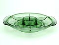 Groenviolet glazen Sonoor hors d'oeuvreschaal Tournant ontwerp A.D.Copier 1938 uitvoering Glasfabriek Leerdam 