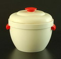 Witte bakelieten ijsemmer klein met rode handgrepen en knop uitvoering Thermos / Engeland ca.1950 