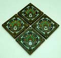  Carduus tiles 4x red clay with geringeloorde tube-lining multicoloured decoration design Theo Nieuwenhuis executed by de Distel Amsterdam / the Netherlands 1909-1916 