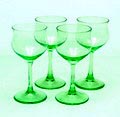 Green white-wine glasses of drinking service  Normaal-I  4x design  C.de Lorm  1923 executed by  Glasfabriek Leerdam  / the Netherlands 