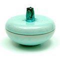 Grey glazed earthenware covered  Unica  box with green glazed knob design  execution by  Pieter Groeneveldt   Voorschoten / the Netherlands ca.1950 