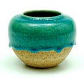 Chamotte vase with partly crackled turquoise glaze design  execution by  Pieter Groeneveldt  Voorschoten / the Netherlands ca.1950 