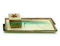 Aardewerk pennenbak inktpot met glazen reservoir gedecoreerd met modernistische accenten ontwerp uitvoering onbekend Duitsland ca.1930 
