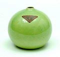 Green glazed earthenware   ball-vase with narrow neck design  execution by  Pieter Groeneveldt  / Voorschoten the Netherlands ca.1935 
