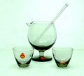 Smoke glazen cocktailset mixer Tivoli twee glazen Copenhagen een helderglazen roerstaafje ontwerp Per Lütken 1953 uitvoering Holmegaard / Denemarken in originele doos 