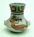 Handgedraaide aardewerk vaas met polychrome decoratie uitvoering Atelier Accolay Bourgogne / Frankrijk ca.1950 
