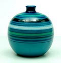 Green glazed earthenware vase with coloured horizontal layers executed by  Bitossi  / Italy ca.1965 