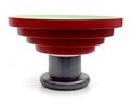 Groen rood geglazuurde schaal op voet ontwerp Ettore Sottsass 1991 uitvoering Bitossi Montelupo / Italië 