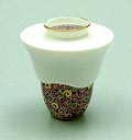 Porcelain covered box with folded rim and with polychrome decoration design  Bořek Šípek  for  Driade  ca.1990 