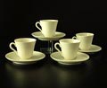 Porcelain cups saucers 4x design Han Knaap 1948 executed by St.Maarten Rhenen / the Netherlands 