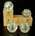 Crystal candle-holders Hurricane 4x design Ann Wärff 1973 executed by Kosta Boda / Sweden on later date in original boxes 