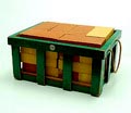 Green lackered wooden brick-crate in which 24 red or yellow lackered hollow wooden bricks design Ko Verzuu executed by ADO / the Netherlands ca.1935 